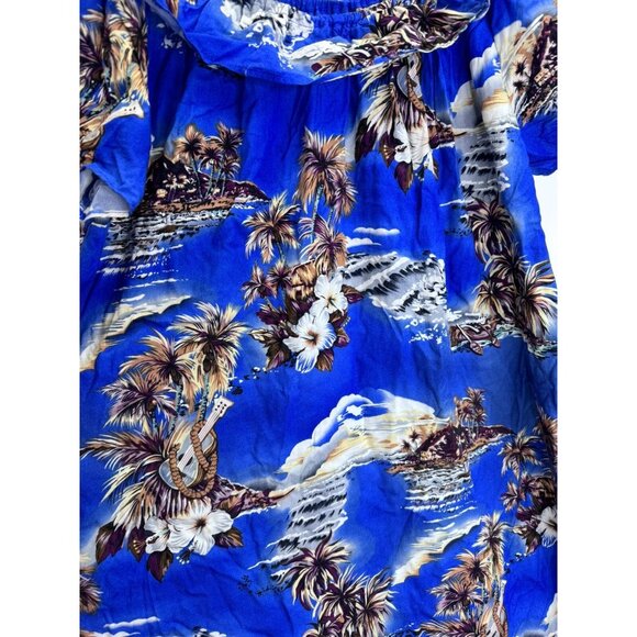 Hilo Hattie Women's Hawaiian Blue Off Shoulder Rayon Dress Size Medium - Picture 4 of 8